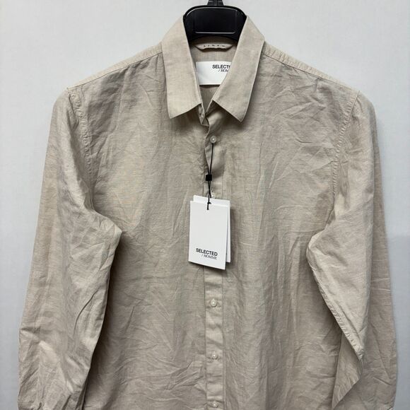 NWT Selected Homme Men Long Sleeve Button Shirt Size 16.5 Linen Blend D029 -15 - Picture 13 of 16